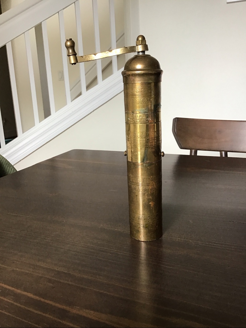 Vintage Atlas brand brass pepper mill, handcrafted in Greece 11”